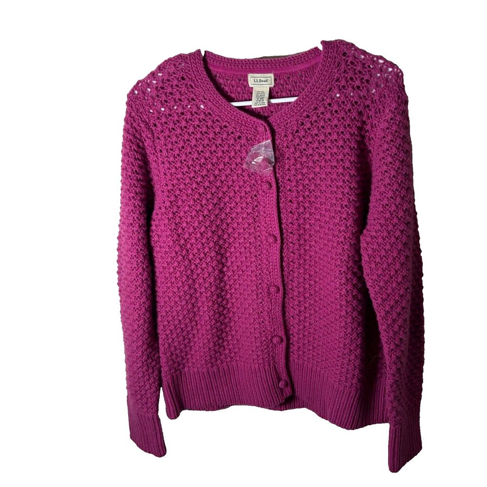 LL Bean Cardigan Sweater Women's XL Wool Angora Blend Chunky Open Knit